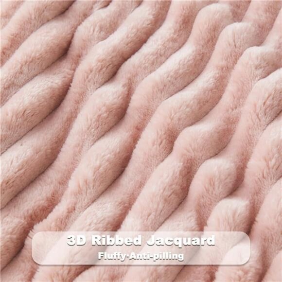 Super Soft Throw Blanket Pink Premium Silky Flannel Fleece 3D Ribbed - Picture 5 of 7